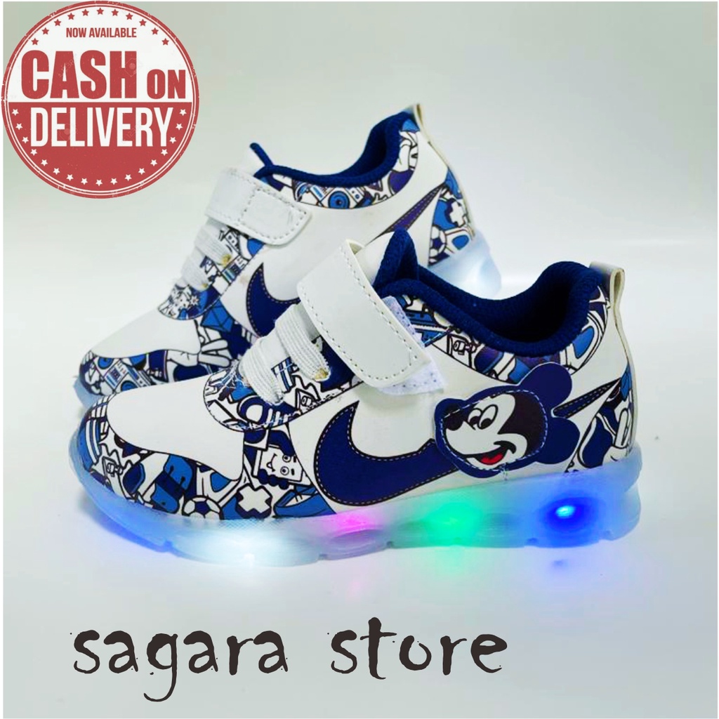 Sepatu Sneakers Anak Perempuan LAKI LAKI LED Motif Printing MICKEY / Sneakers Anak MENYALA Best Seller TERBARU