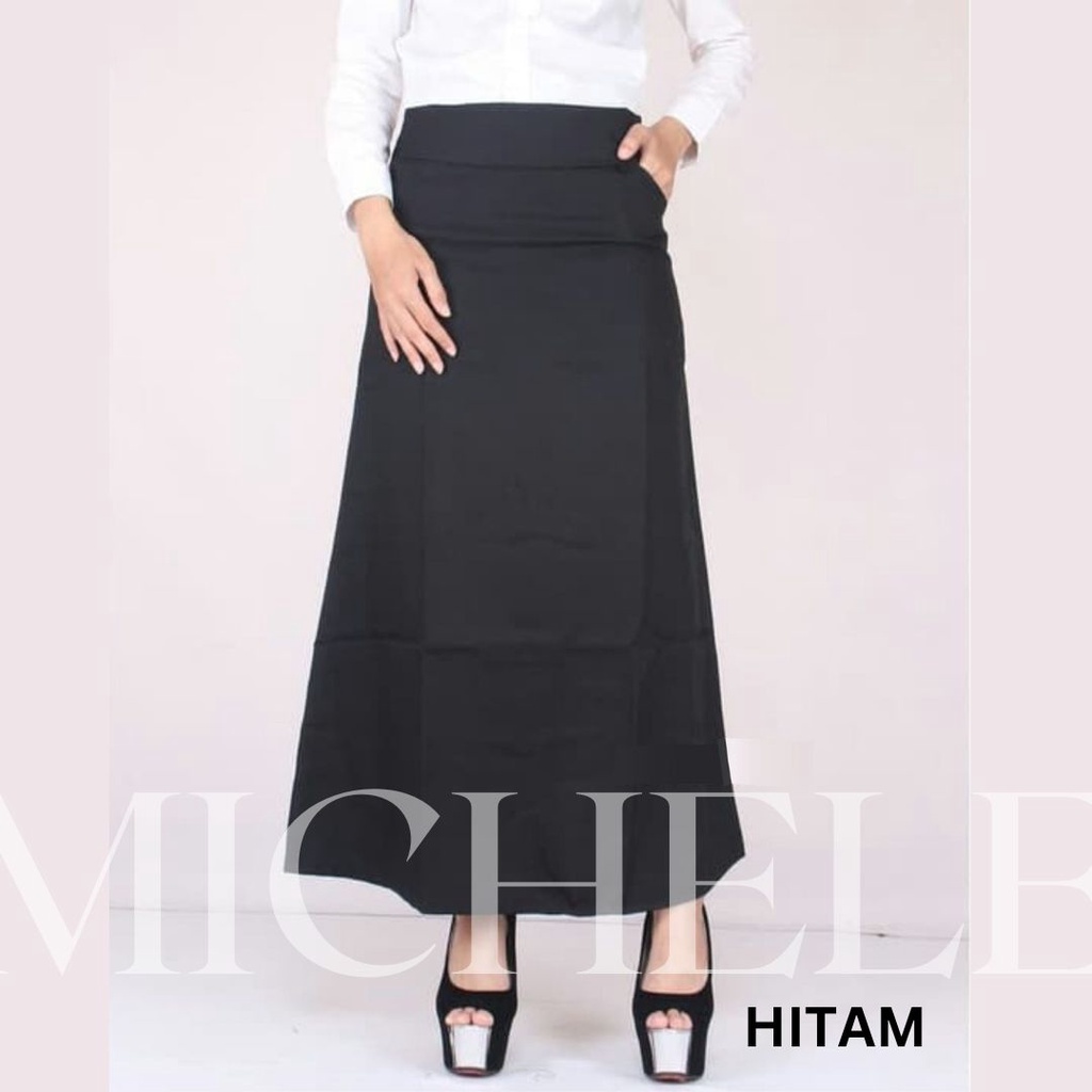 Rok Kerja Wanita Panjang A LINE Premium Hitam Biru Navy Maxi Skirt Polos Kerja Kuliah Wisuda Interview Magang Kampus Kuliah COD Michele Wong Shop