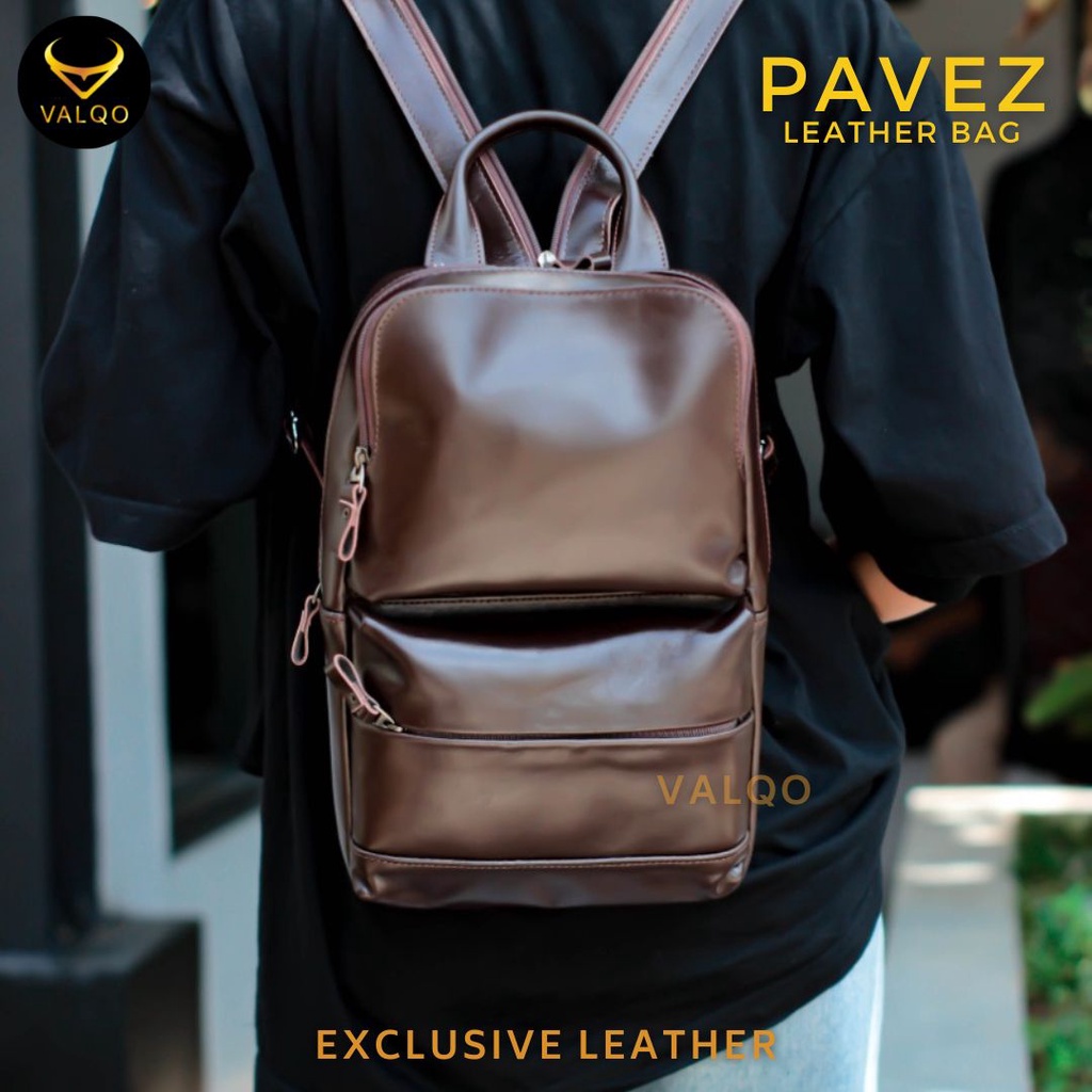 [VALQO] Tas PAVEZ Kulit Sapi Punggung dan Selempang Backpack Ransel Rangsel Sling bag Pria Wanita Cowok Cewek