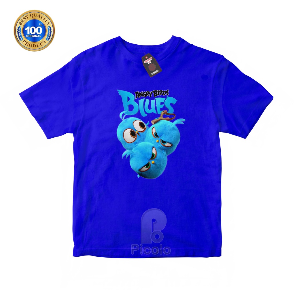 (FREE NAMA) BAJU KAOS ATASAN ANAK MOTIF ANGRY BIRDS BLUES UNISEX Bahan COTTUN