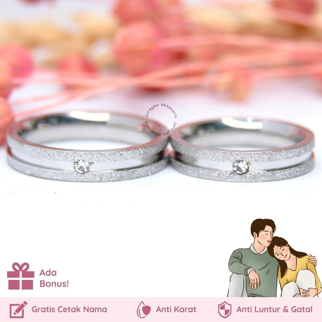 [VALENTINE] Cincin Couple UKIR NAMA R58 Silver Titanium Ailoviu Tunangan Nikah Pasangan High Quality Anti Karat + BONUS Gelang