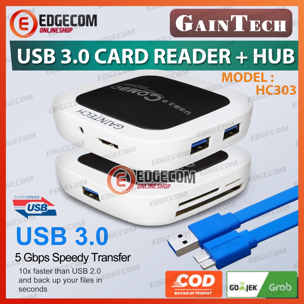 USB 3.0 CARD READER + HUB 3 PORT USB GAINTECH HC303