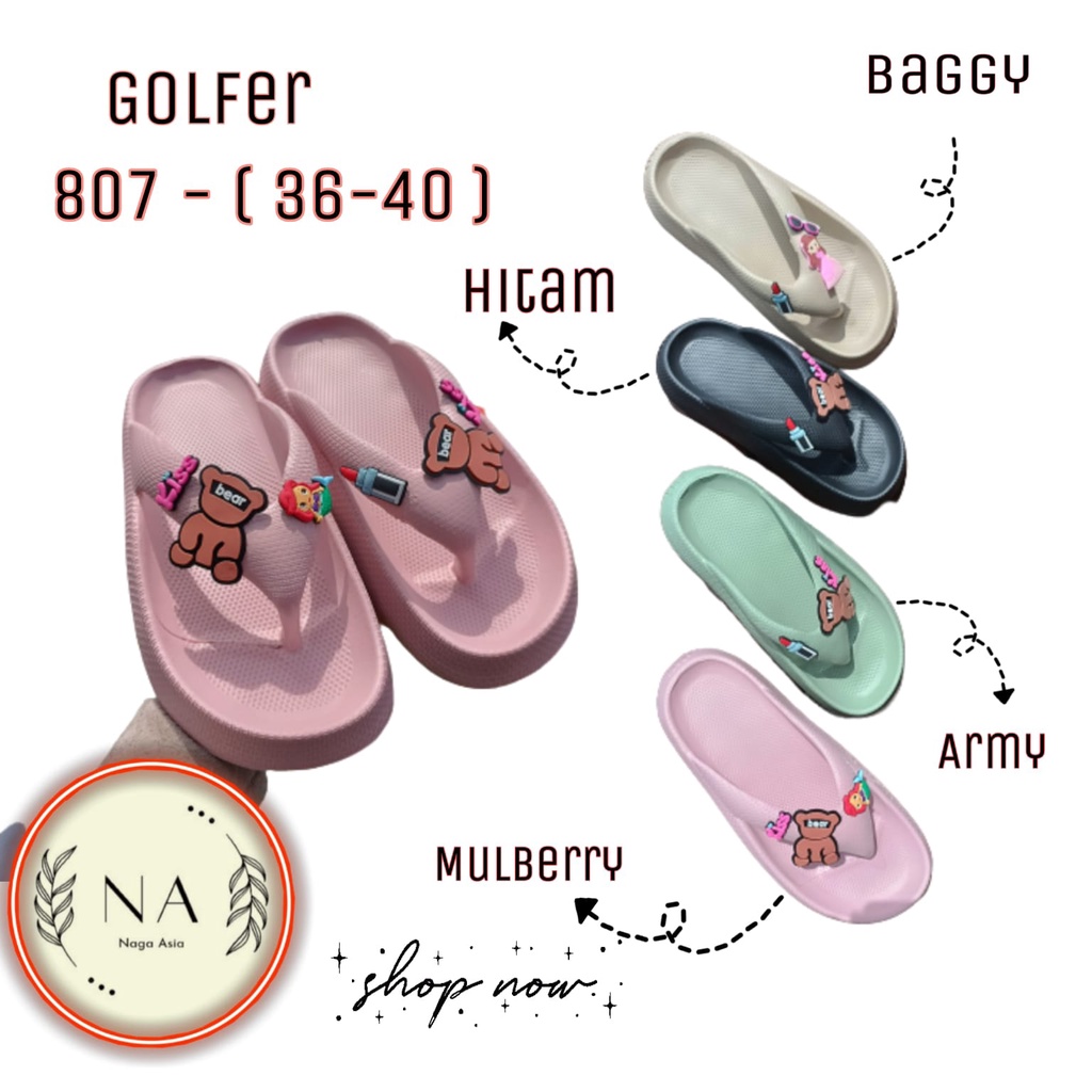 Sandal jepit wanita dewasa variasi jibbitz korean style 807 (36-40) sandal wanita terlaris/sandal dili golfer