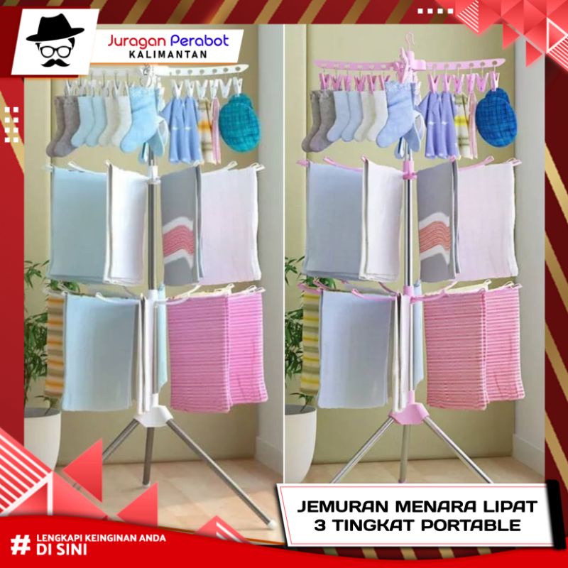 Jemuran Menara Lipat 3 Tingkat Portable / Jemuran Menara 3 Susun / Jemuran Menara Bayi Kaos Kaki
