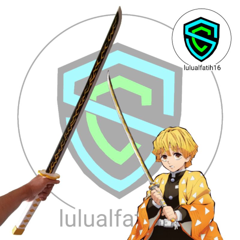 PEDANG MAINAN ZENITSU DEMON SLAYER BAHAN KAYU