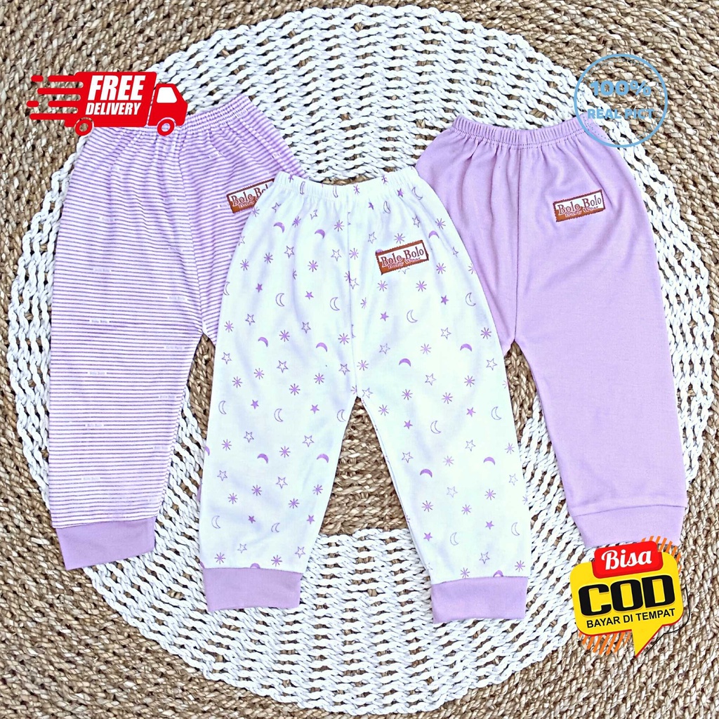 SALE 7.7 Serian Lilac - 3 pcs Celana Panjang Bayi Baru Lahir 0 - 3 Bulan Lilac Series merk SNI Bolo - Bolo