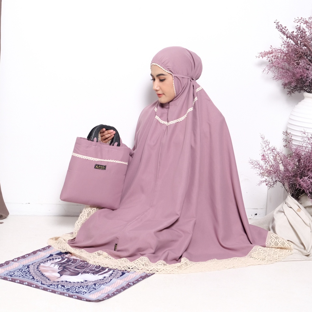 Mukena Renda Rajut Besar Lebar Haida Dewasa Jumbo Katun Polos