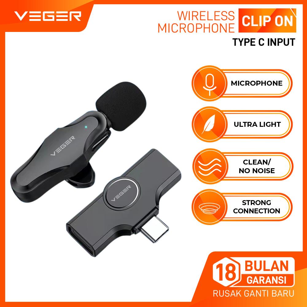 VEGER Wireless Microphone for Android Type C - Veger Audio Portable Mini Mic Clip On Lapel Vlogger Podcast Live
