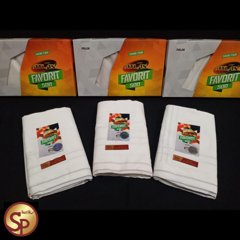 SARUNG ATLAS FAVORIT 500 PUTIH POLOS TUMPAL SALUR