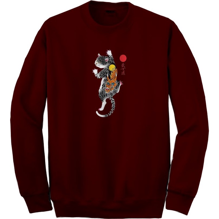 crewneck sweater pria kekinian motif CAT DRAGON termurah /bahan fleece lembut dan tebal