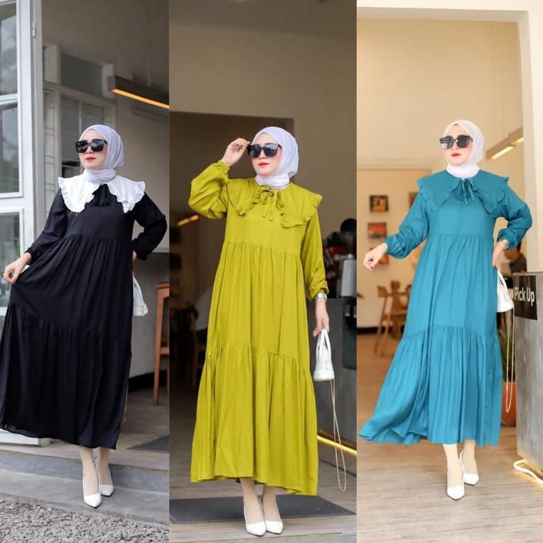 Paling Laris NAOMI SERIES MIDI DRESS MUSLIM PREMIUM RAYON TWILL POLOS KOREAN STYLE VINTAGE KEKINIAN 