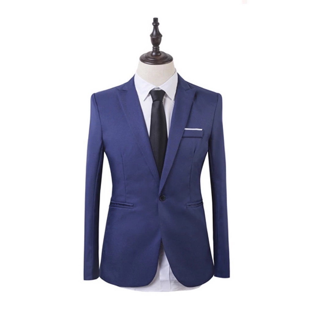 Blazer Pria Warna Navy List Putih Kancing 1 Model Slimfit Full Furing Exclusine Nikayu - Blazer Slimfit Cowok Warna Navy