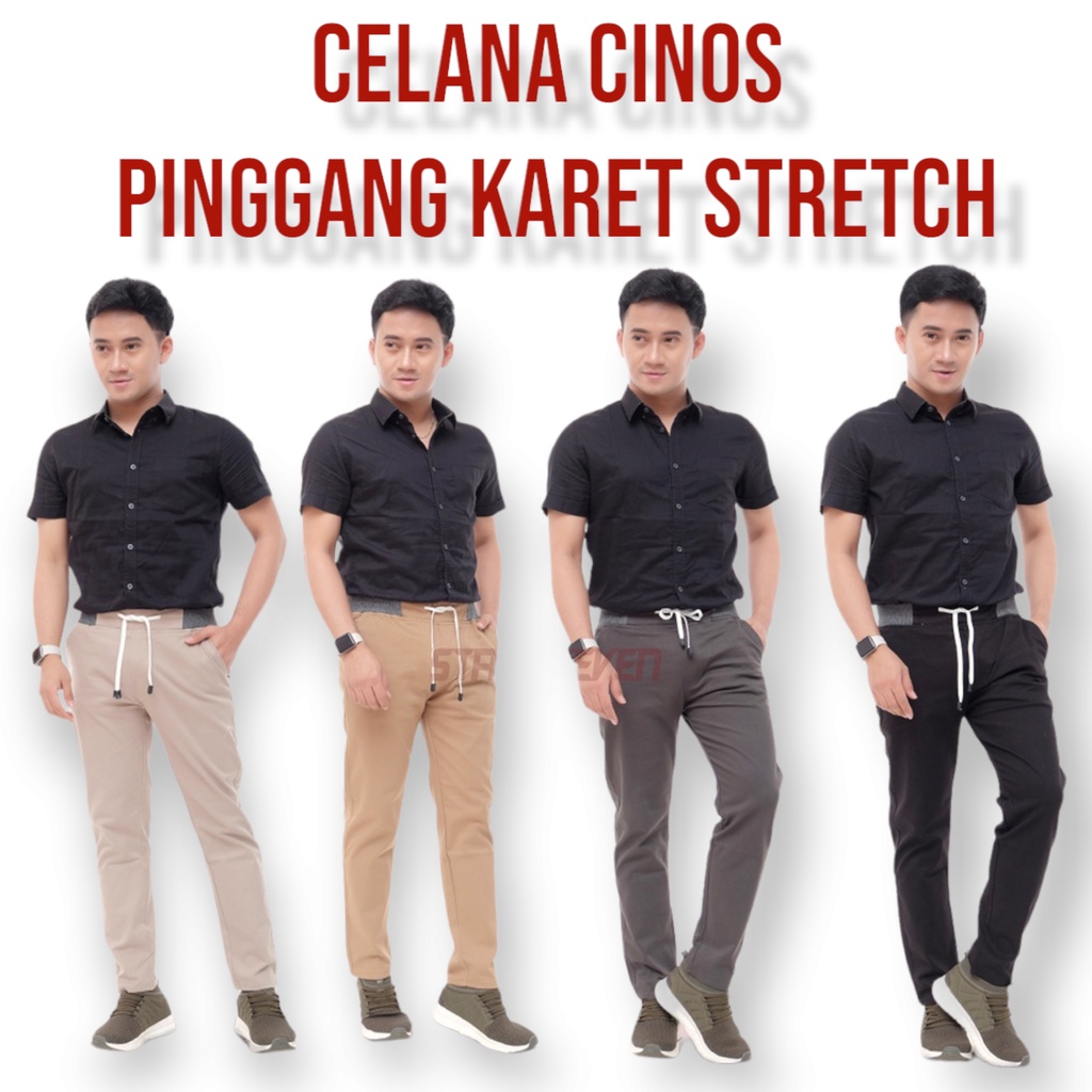 Celana Chino Panjang Pria Jumbo Cinos Bahan Melar Elastis Chinos Laki Slimfit Pinggang Karet Kolor