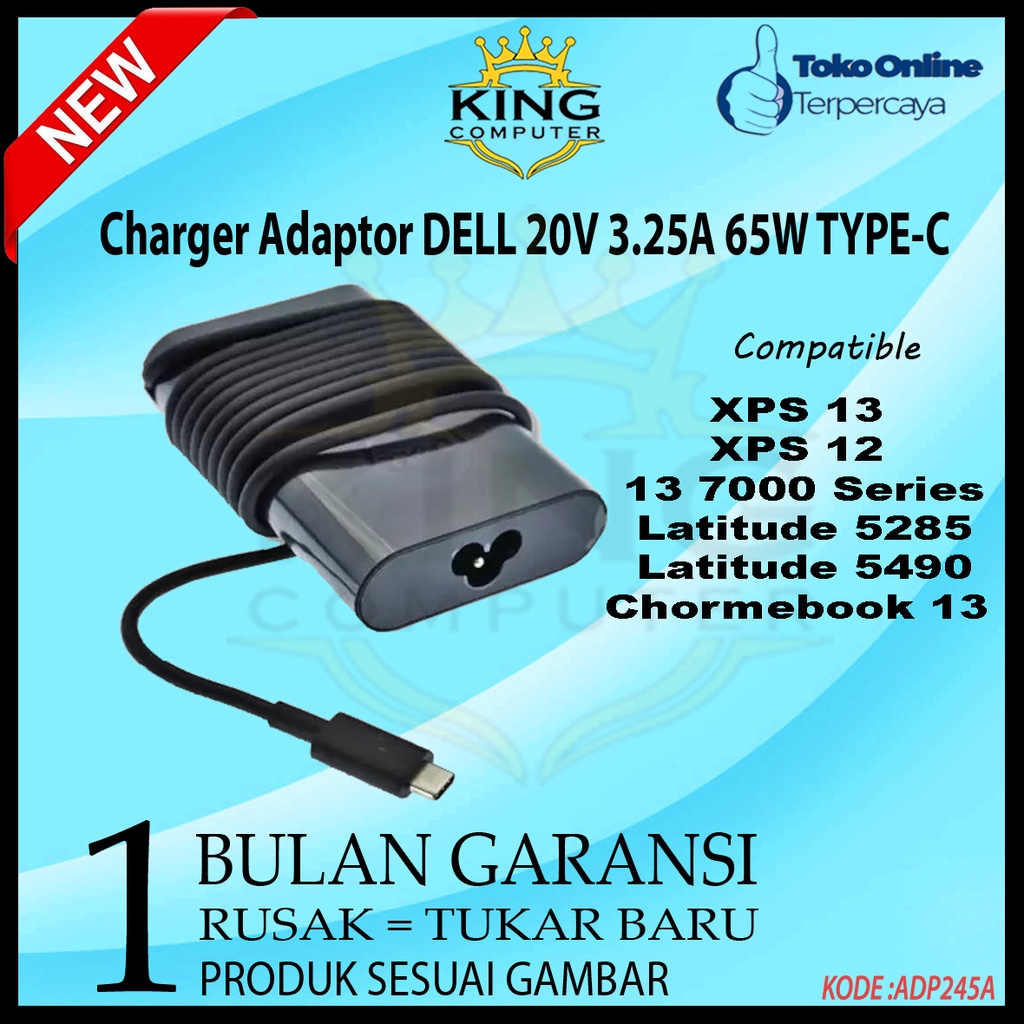 Charger Adaptor DELL 20V 3.25A 65W TYPE-C USB-C