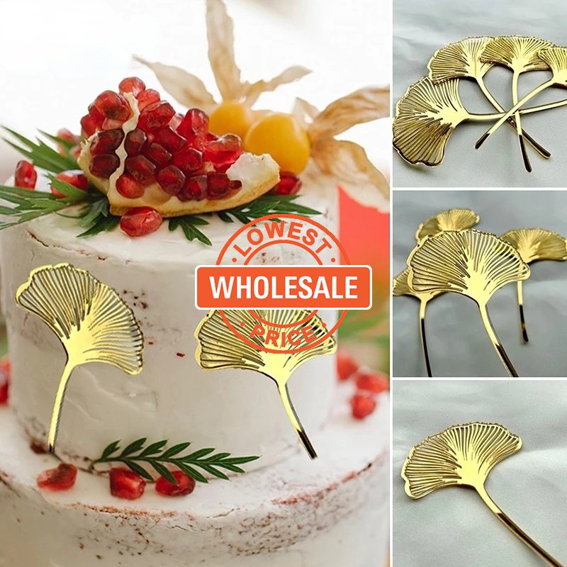 [Harga Grosir] Cake Topper DIY Baking Hias Props Pesta Ulang Tahun Pernikahan Dessert Decor Muffin Ice Cream Dessert Daun Emas Akrilik Dekorasi Kue