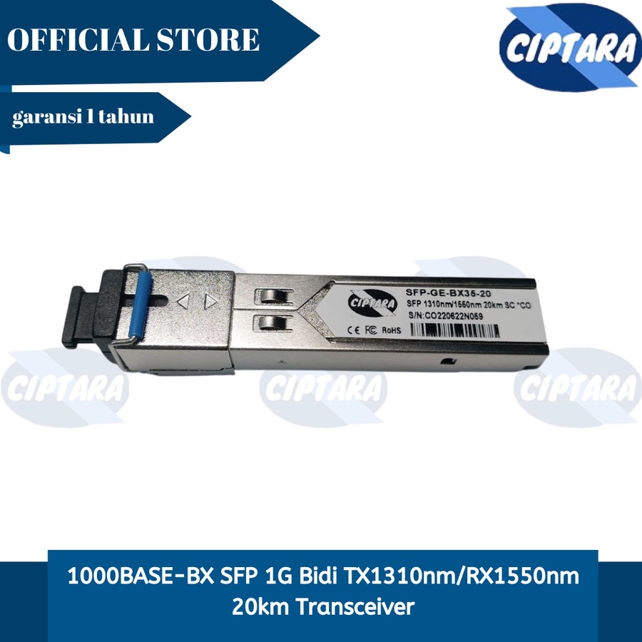 1000BASE-BX SFP 1G Bidi TX1310nm/RX1550nm 20km SC Transceiver