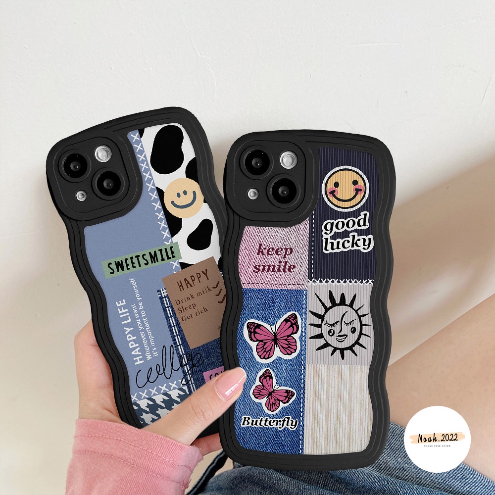 Case Samsung A14 A04 A04E A04s A03 A03s A02 A02s A22 A32 A52s A51 A13 A23 A33 A53 A31 A30 A20 A12 A50 A50s A30s A21s Label Sambungan Lucu Smiley Face Soft Case Wave Edge TPU Cover
