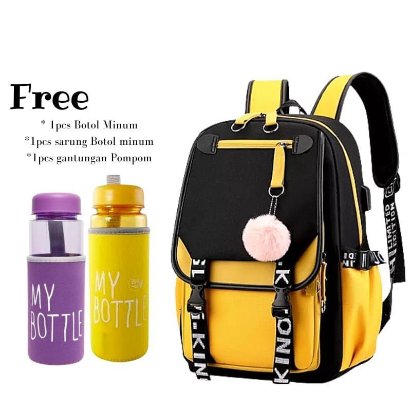 COD-Tas Kp0p Tas Sekolah Anak Perempuan Tas Ransel Anak SD Dan SMP Free My Bottle dan Pompom