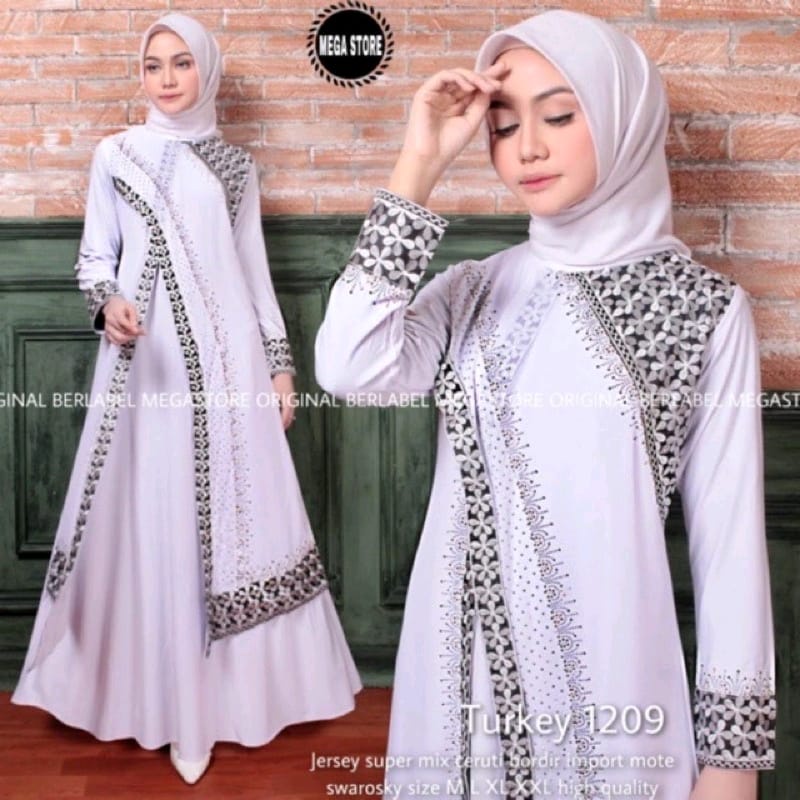 ABAYA GITA WHITE / Gamis Turkey / Longdress Muslimah / Maxy Formal / Busana Muslim / Dress Kondangan / Pakaian Mewah Arabic