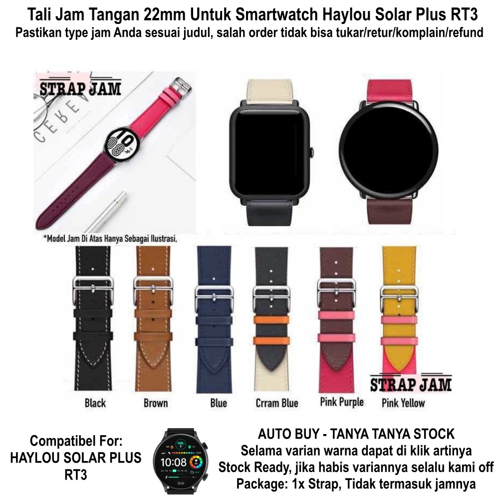 Fashion Leather Strap Haylou Solar Plus RT3 - Tali Jam Tangan 22mm Kulit