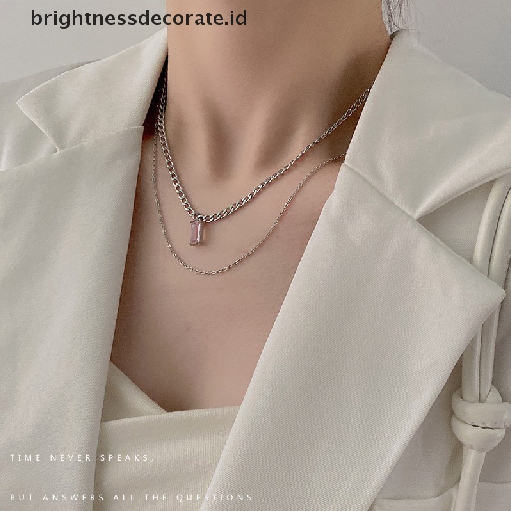 [Birth] Trendy Pink Kristal Jantung Liontin Kalung Heart Pearl Beads Chains Choker Necklace Untuk Wanita Kerah Aksesoris [ID]