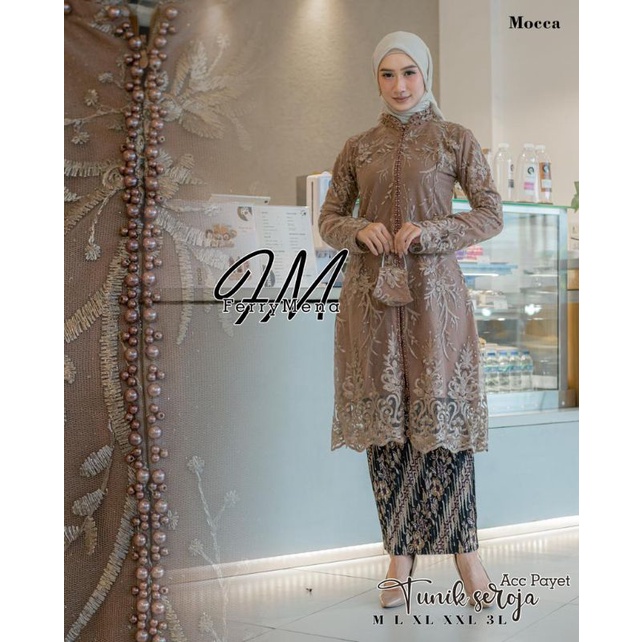 Setelan Kebaya Tunik Tulle Seroja Payet Kebaya Modern