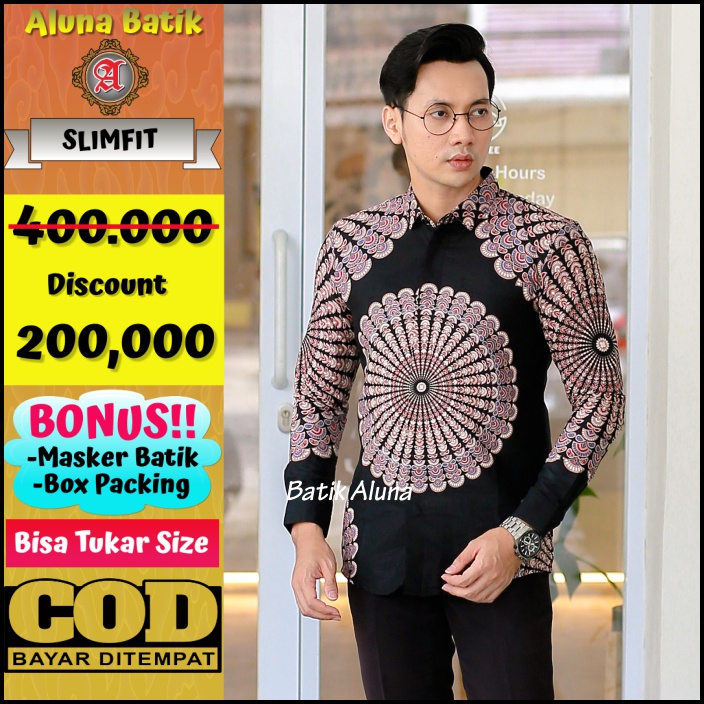 Batik Pria Slimfit Lengan Panjang Premium Kemeja Baju Slim fit Cowok SBA04