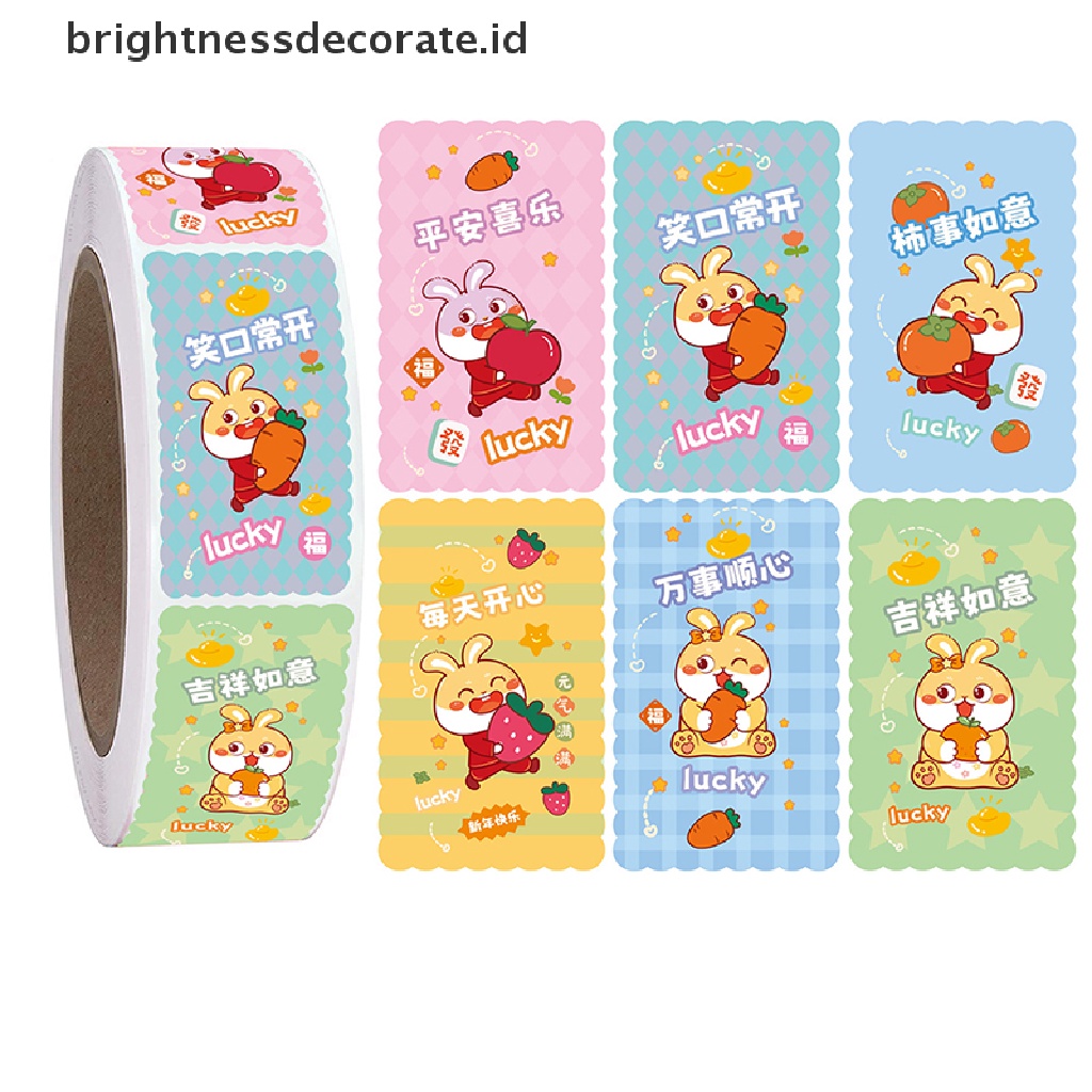 [Birth] 500pcs/roll 3 * 5cm 2023tahun Baru Rabbit Blessed Sticker Paket Kado Stiker [ID]