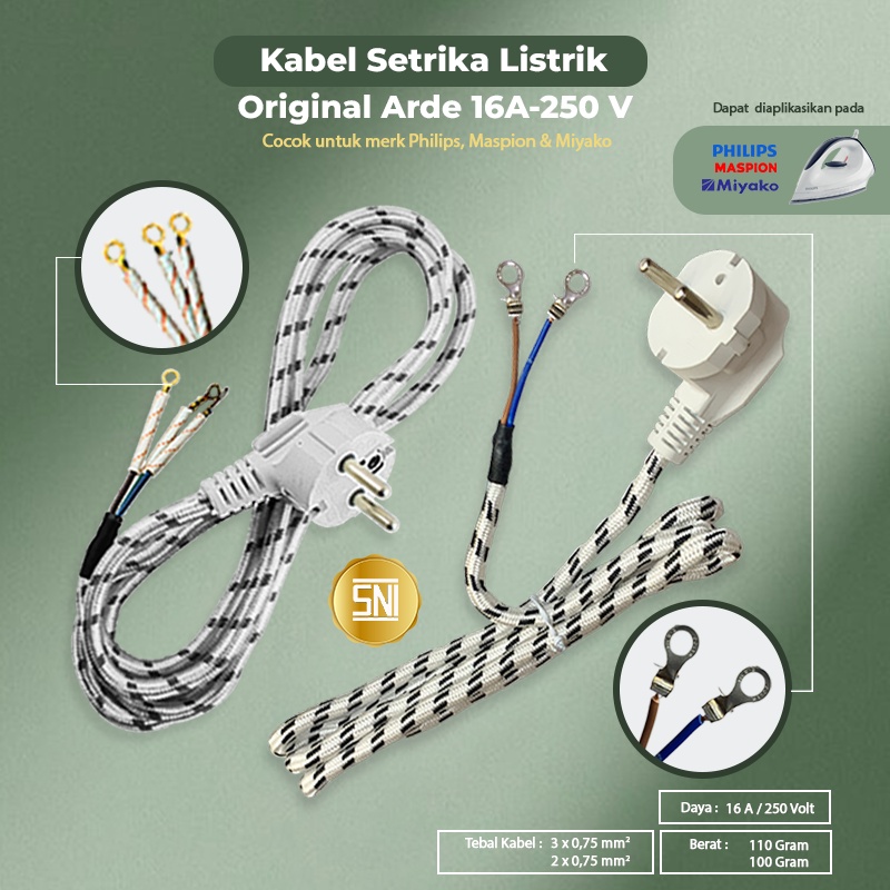 16A 250V ASLI SNI KABEL TEMBAKA  SETRIKA LISTRIK COLOKAN ELEKTRONIK LISTRIK BERKUALITAS ORIGINAL ARDE COCOK UNTUK PHILIPS MASPION MIYAKO