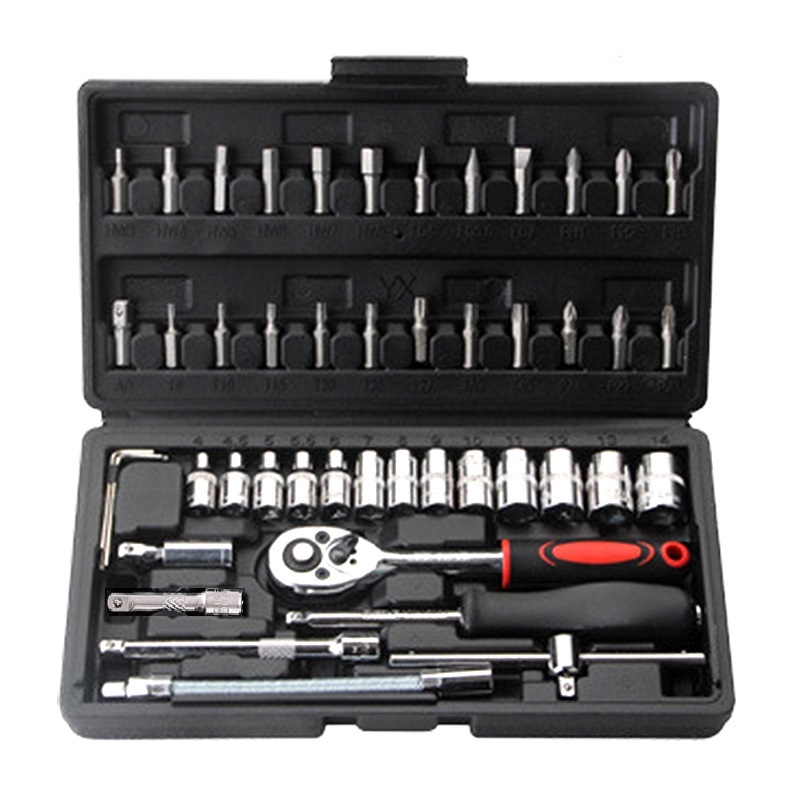 【Mukava】Kunci SOK 46 PC Set Socket (1/4 &quot;)  Full Lengkap Socket Tool Kit Pas Ring L Motor