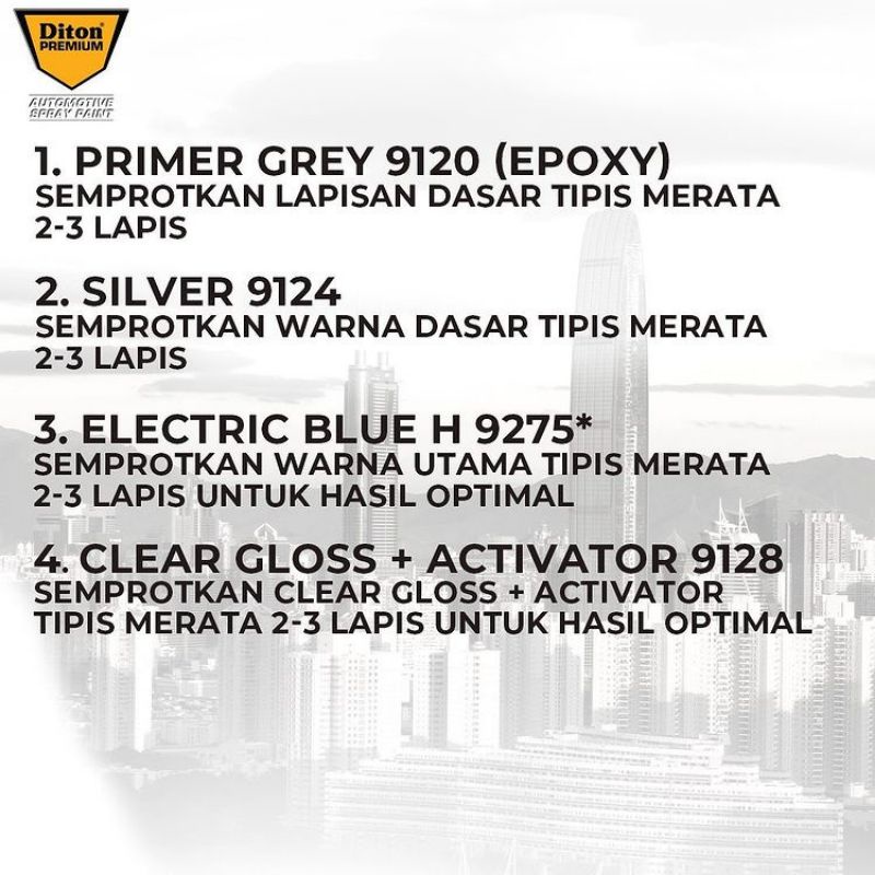 Pilok Cat Diton Premium Electric Blue 9275 Biru 400cc Tahan Bensin.Cat Semprot Pylok Cepat Kering