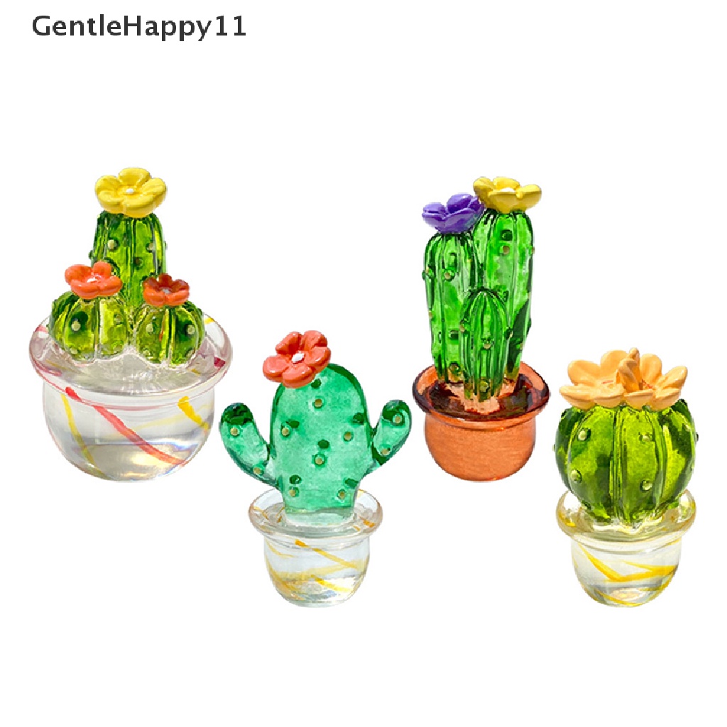 Gentlehappy 4pcs Ornamen Patung Kaktus Kaca Buatan Tangan Ornamen Kendaraan Miniatur Mini id