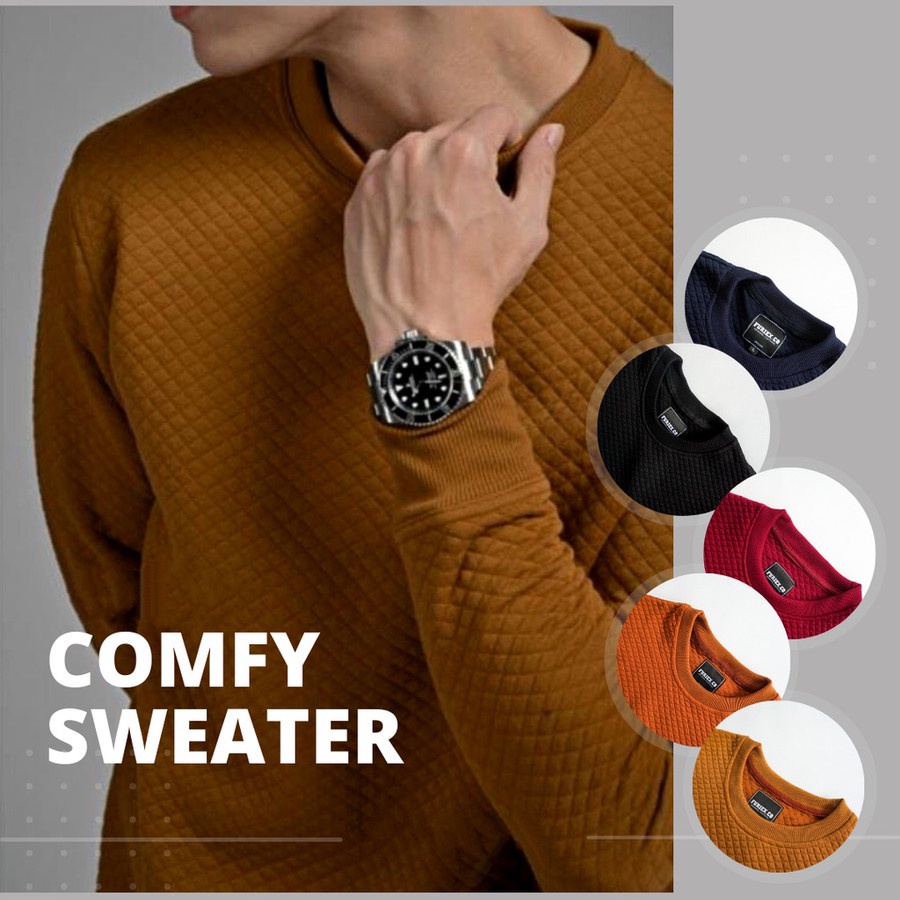 Sweater Crewneck Comfy Original Basic Sweater Polos Bahan Diamond Knitt Comfy Jacket Distro Pria Wanita