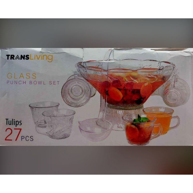 Tulips glass punch bowl set 27pcs