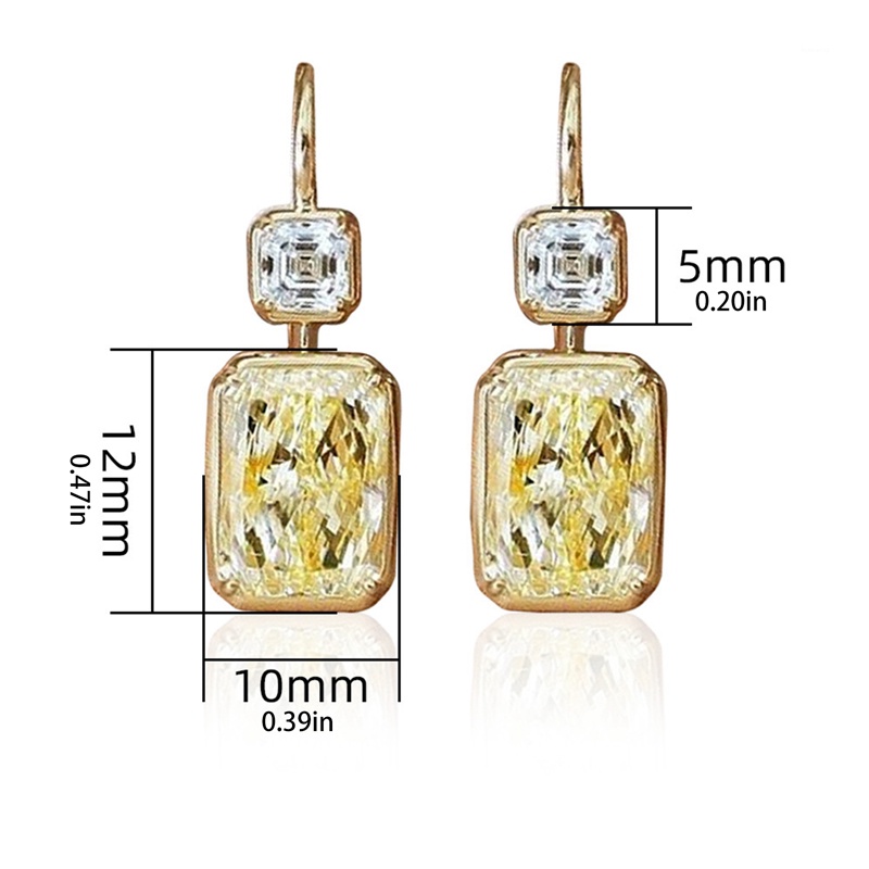 Sederhana Bergaya Persegi Kuning Cubic Zirconia Anting Kait Mewah Warna Emas Wanita Pernikahan Drop Earrings Fashion Perhiasan