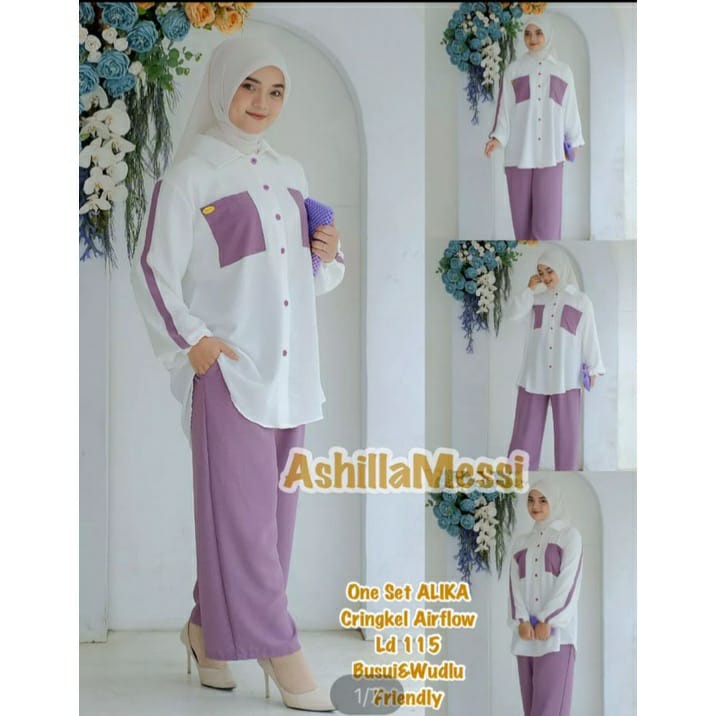 ALIKA SET CRINKLE AIRFLOW PREMIUM / SETELAN KEMEJA KOMBINASI DAN CELANA KULOT / SETELAN WANITA TERBARU (BANYAK SIZE M. L. XL. XXL)