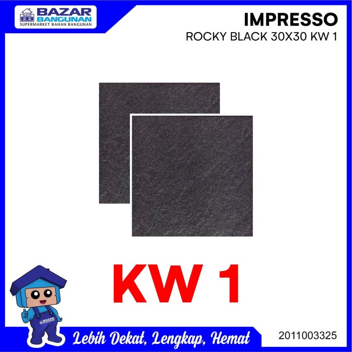 Ready Stok - Keramik Lantai Kamar Mandi Kasar Floor Tile Impresso Rocky Black 30X30