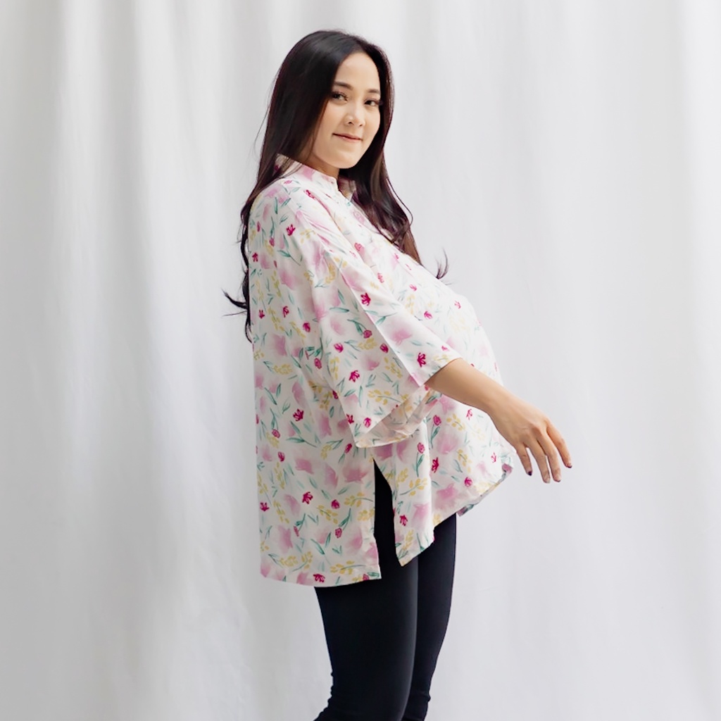 Bajuboo Tisa - Kemeja Oversize Bumil &amp; Busui Friendly Rayon Lengan Pendek