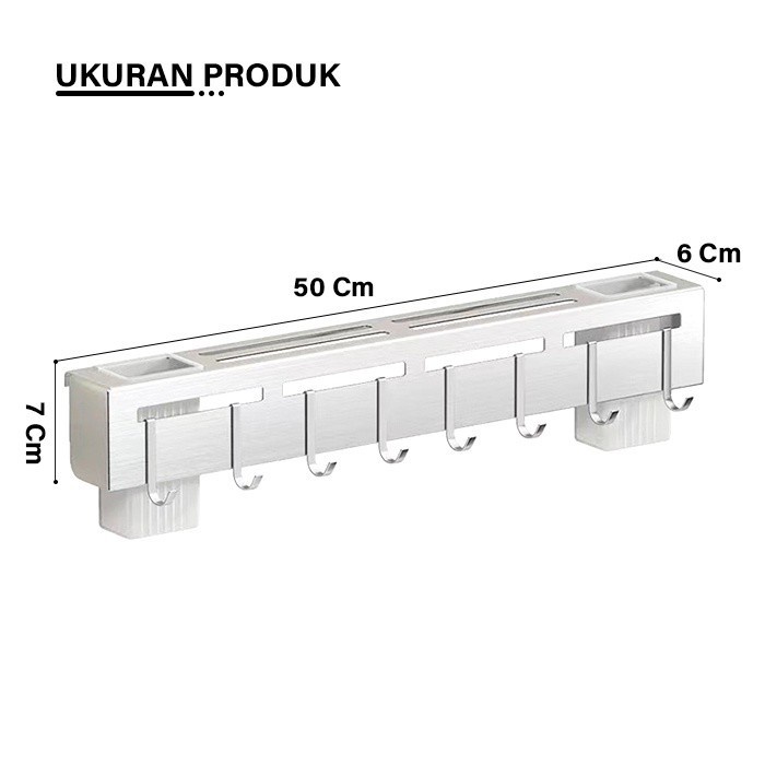 Rak Gantung Dinding Serbaguna Tempat Pisau Aluminium Anti Karat 45cm