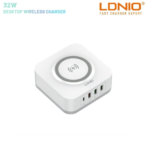 AKN88 - LDNIO AW004 - 32W Desktop Wireless Charger - 4 USB Support PD QC 3.0