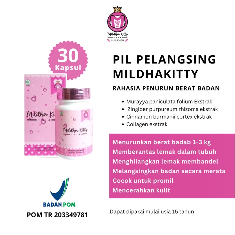 Pil Pelangsing MildhaKitty Paket Reseller 5 Botol, Free 1 Gluta Collagen Soap