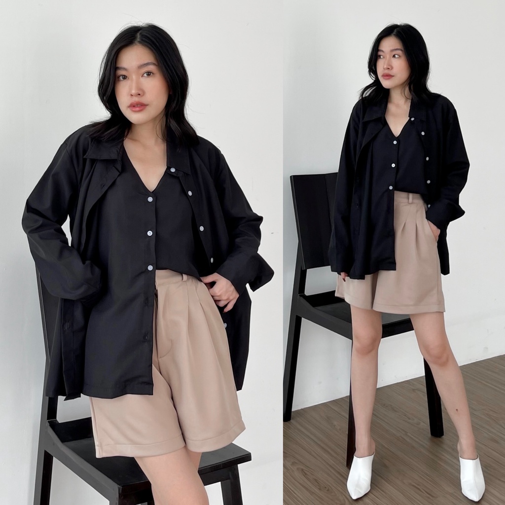 SIVALI Soe Shirt - Double Vest Shirt - Kemeja Layer Office Kantor Atasan Wanita Lengan Panjang