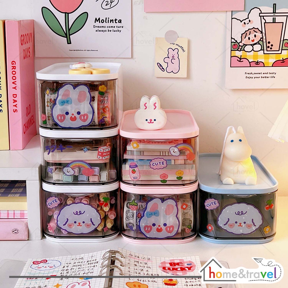 HOVELSHOP Tempat Laci Mini Penyimpanan Aksesoris Perhiasan Drawer Storage Box Free Sticker DIY