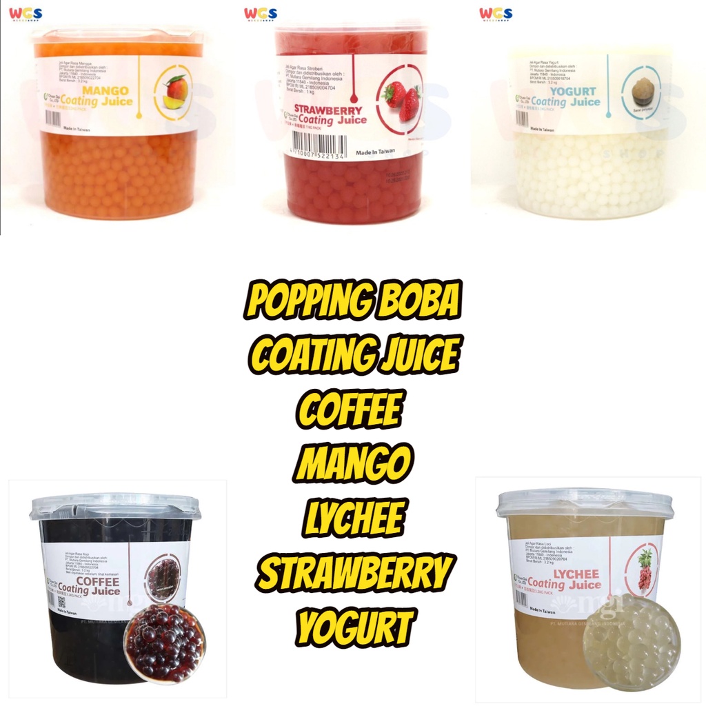 Jual Popping Boba Topping Coating Juice 3,2kg Jeli Agar Varian Rasa Coffee Lychee Mango
