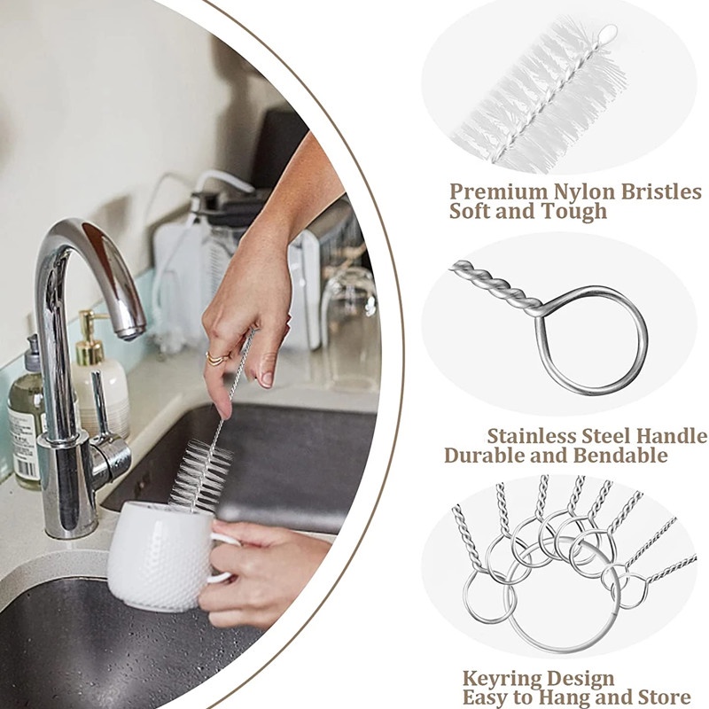 10pcs Sikat Multifungsi Tabung Nilon Dapat Ditekuk Untuk Minum Sedotan Kacamata Cangkir Keyboard Perhiasan Cleaning Brush Clean Tools