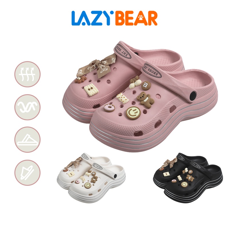 Lazy Bear Sepatu Sendal Jibbitz Slip On H26 Sendal Selop Platform Lucu Kekinian/Sendal Jelly Fuji