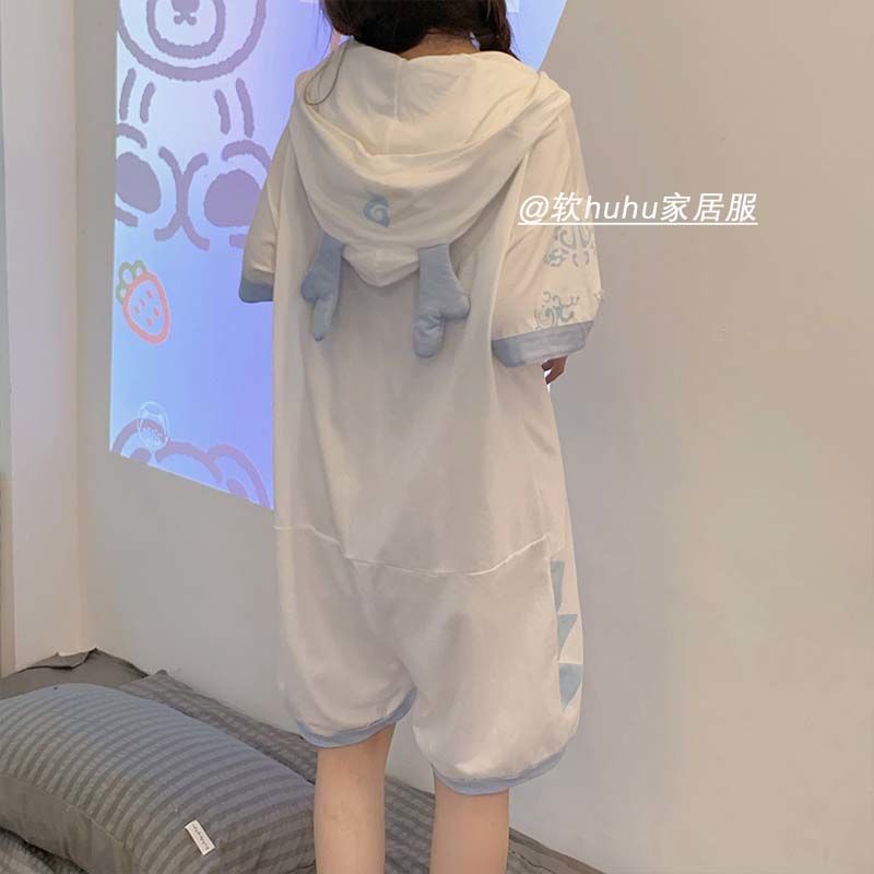 Kartun Jepang lucu katun katun lengan pendek one-piece piyama wanita 2022 musim panas baru bisa dipa