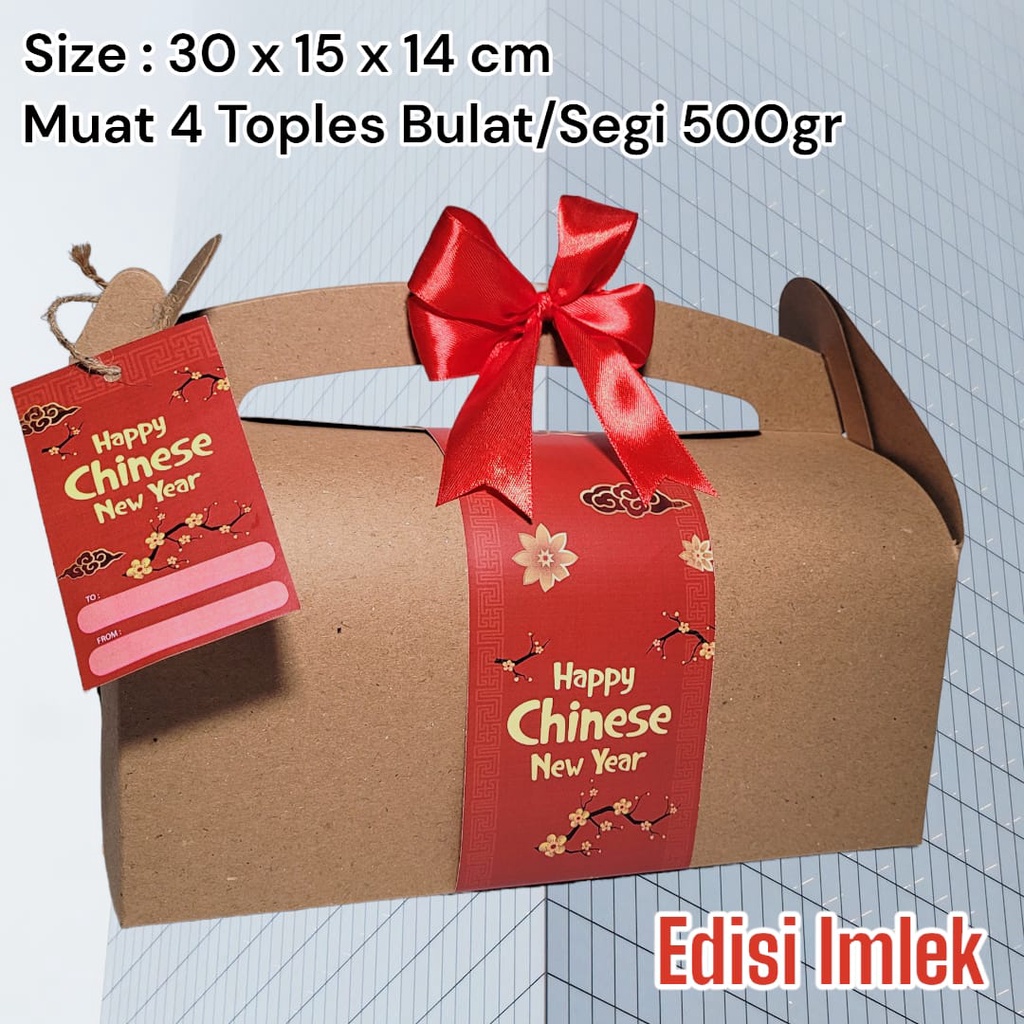 

Gable Box 30x15x14cm Muat 4 Toples Bulat 500gr - Edisi Imlek Natal Lebaran