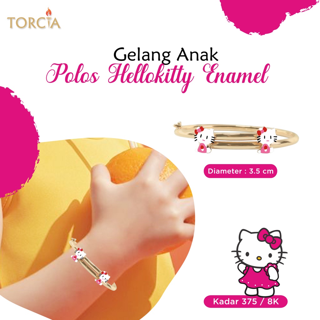 Gelang Bayi dan Anak Emas Asli Polos Hello Kitty Enamel Kadar 375 Torcia