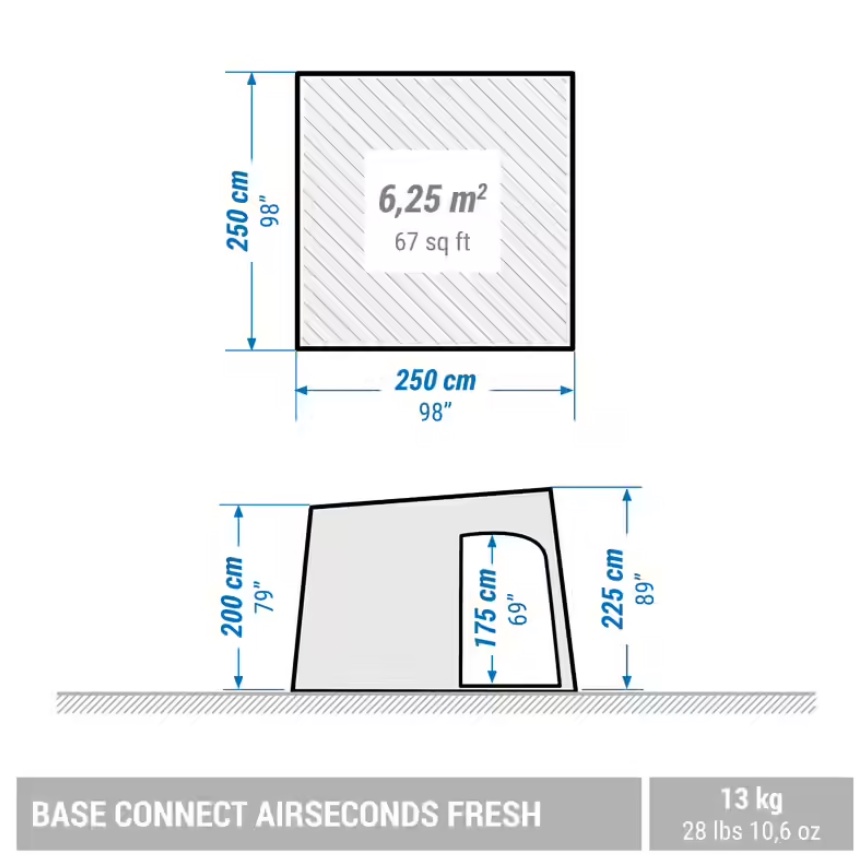 QUECHUA Air Seconds Base Connect Fresh Tenda Camping Yang Dapat Dipompa 6 Orang